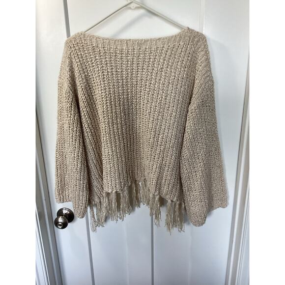 Altar'd State Women Boho Anabella Oversized Fringe Pullover Sweater Cream Medium - Picture 4 of 11